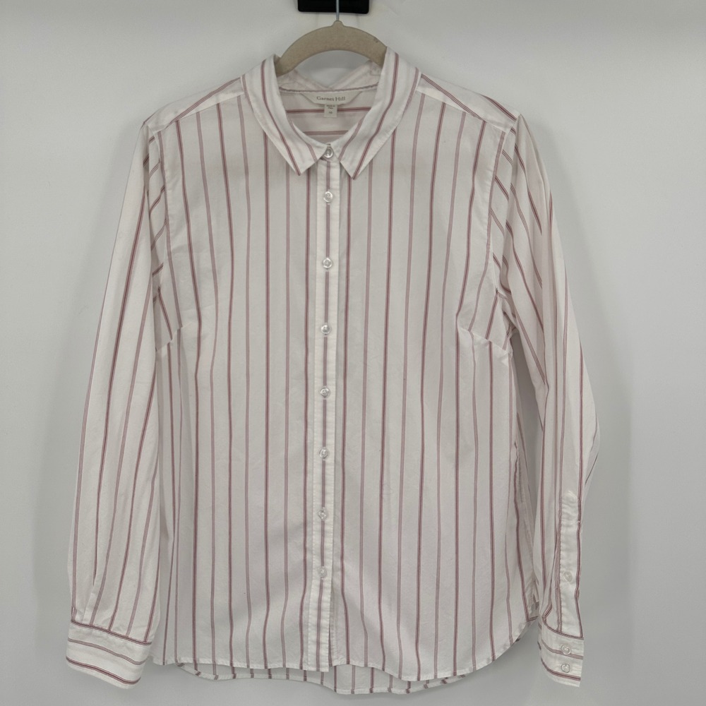 Garnet Hill Womens 10 Organic Pima Cotton‎ Striped Button Down Shirt White Red